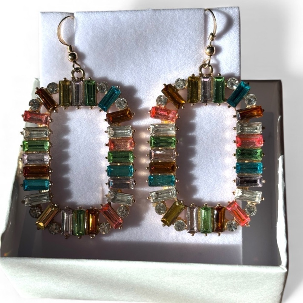 Genuine Mosaic Bagett Crystal Earrings NIB